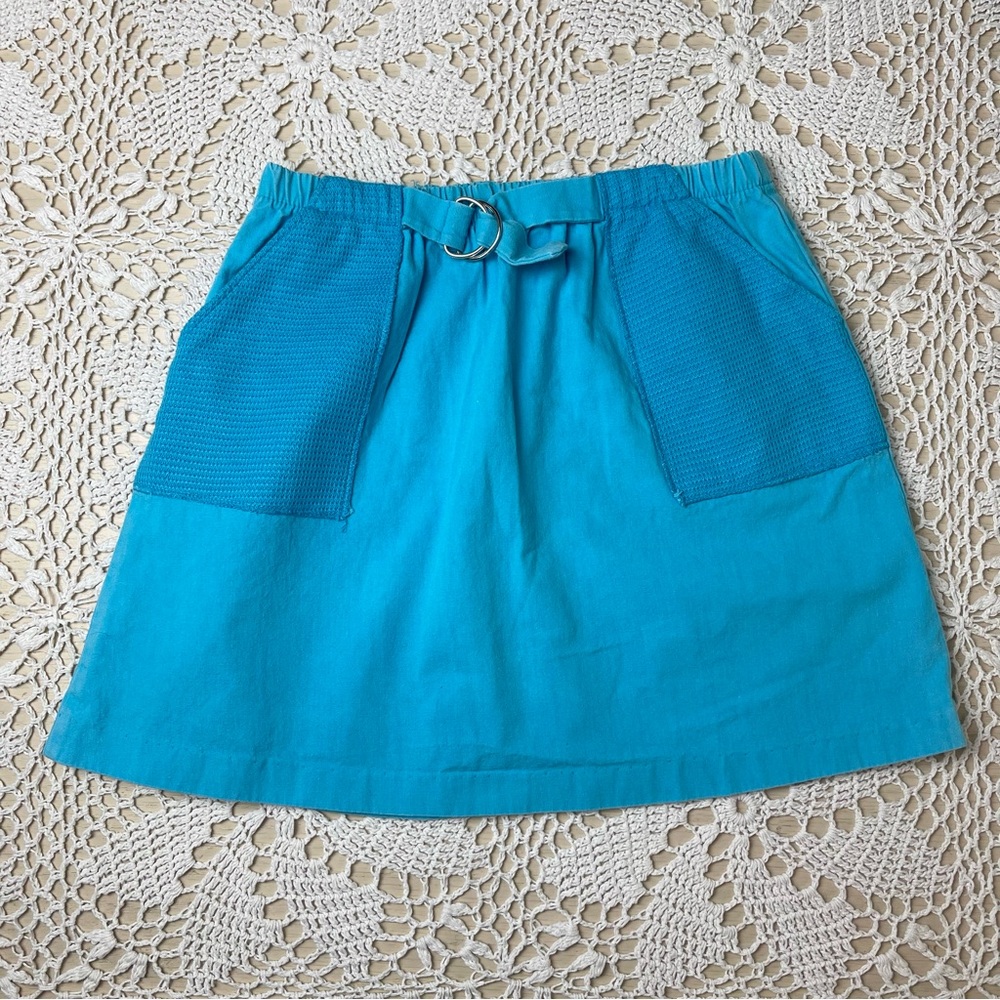 Vintage 1980s Little Lady Girls 10-12 Blue A Line Pocket Skirt